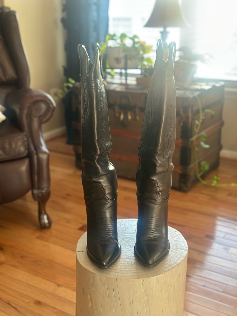 Women's Black Vegan Leather Knee-High Western Boots